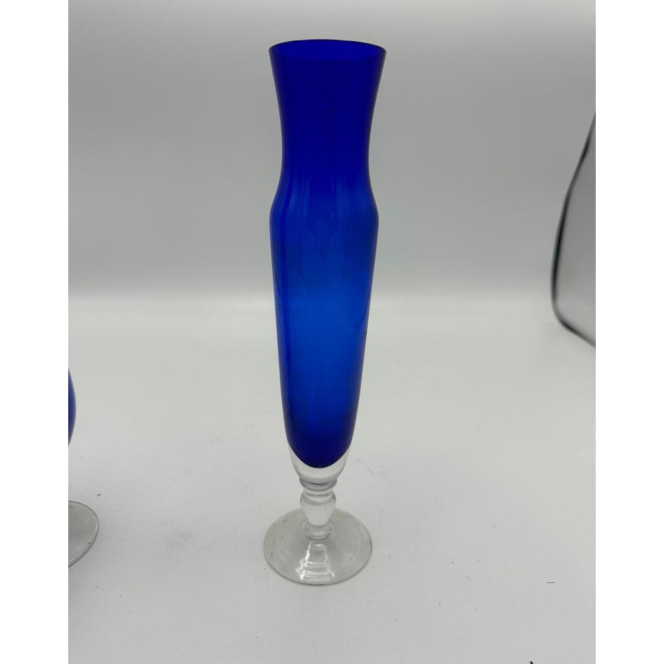 kobalt blue Swirl Art glazen vaas Clear coiled voet - Veilingcoach.be