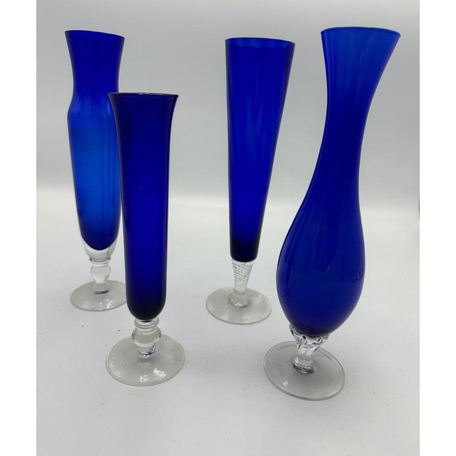 kobalt blue Swirl Art glazen vaas Clear coiled voet - Veilingcoach.be